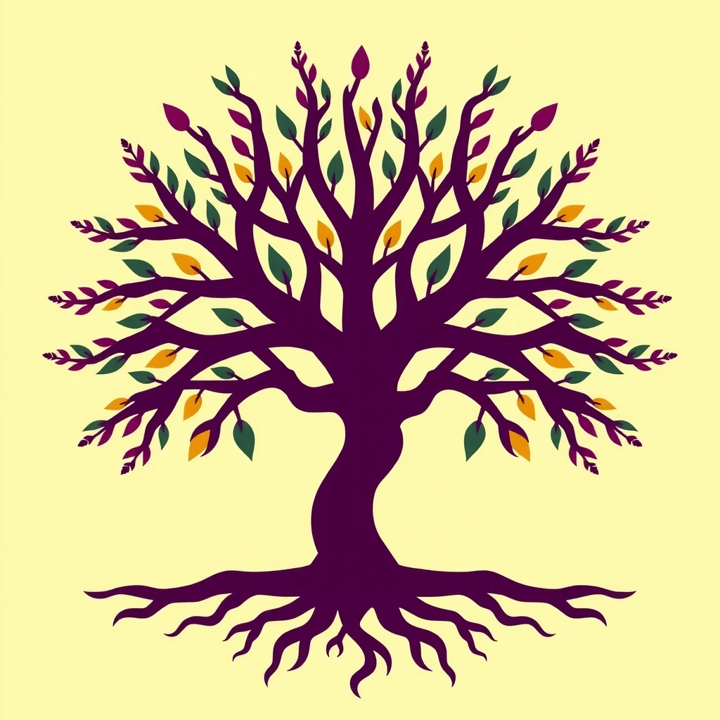 O imagine stilizată a unui arbore al vieții, cu rădăcini puternice și ramuri bogate, simbolizând o abordare holistică a sănătății.