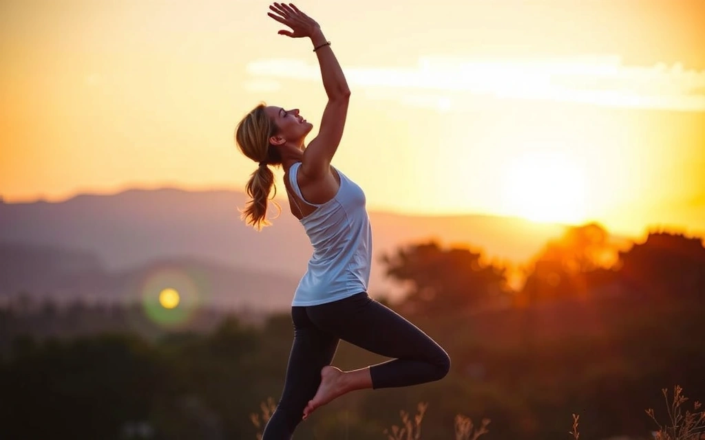 Femeie făcând yoga în zori