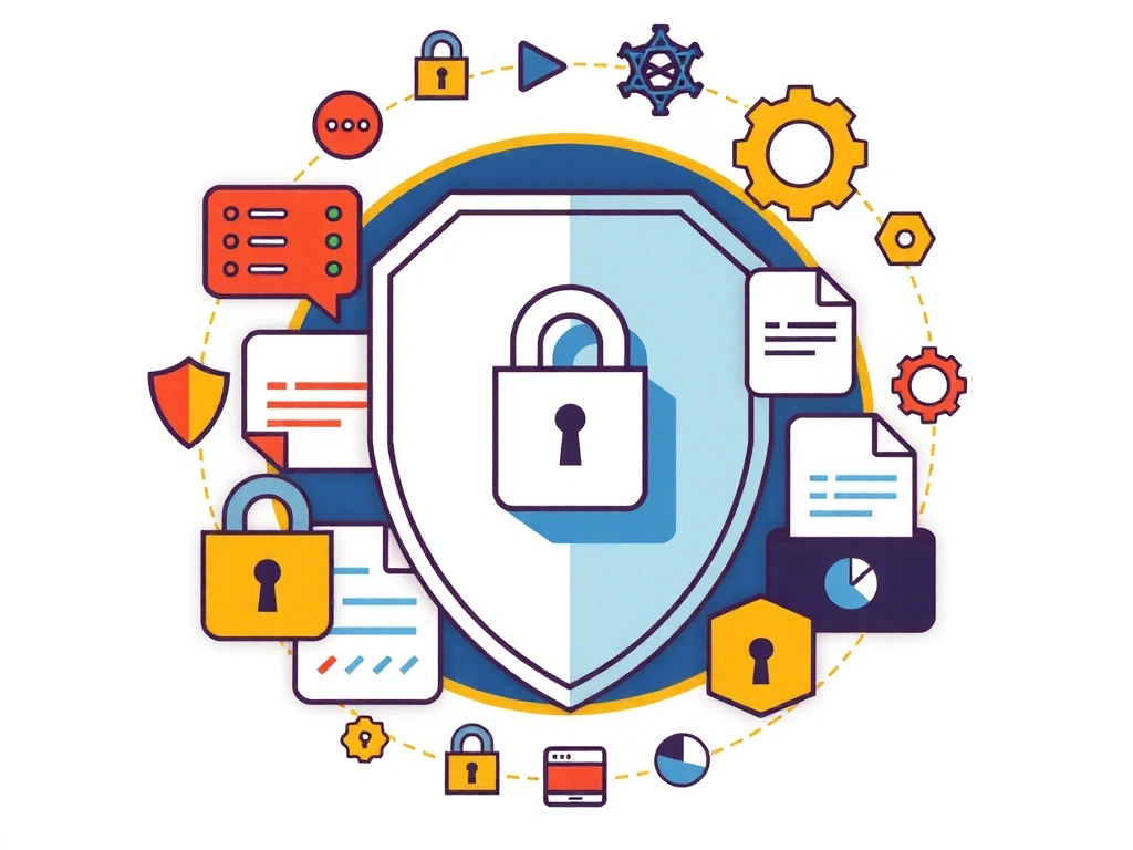 Ilustrație a securității datelor cu un scut și icoane de date